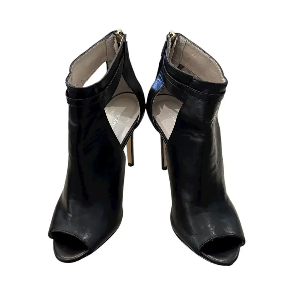Karen Millen Black Leather Peep Toe Cutout Stiletto Booties EU 37 US 6